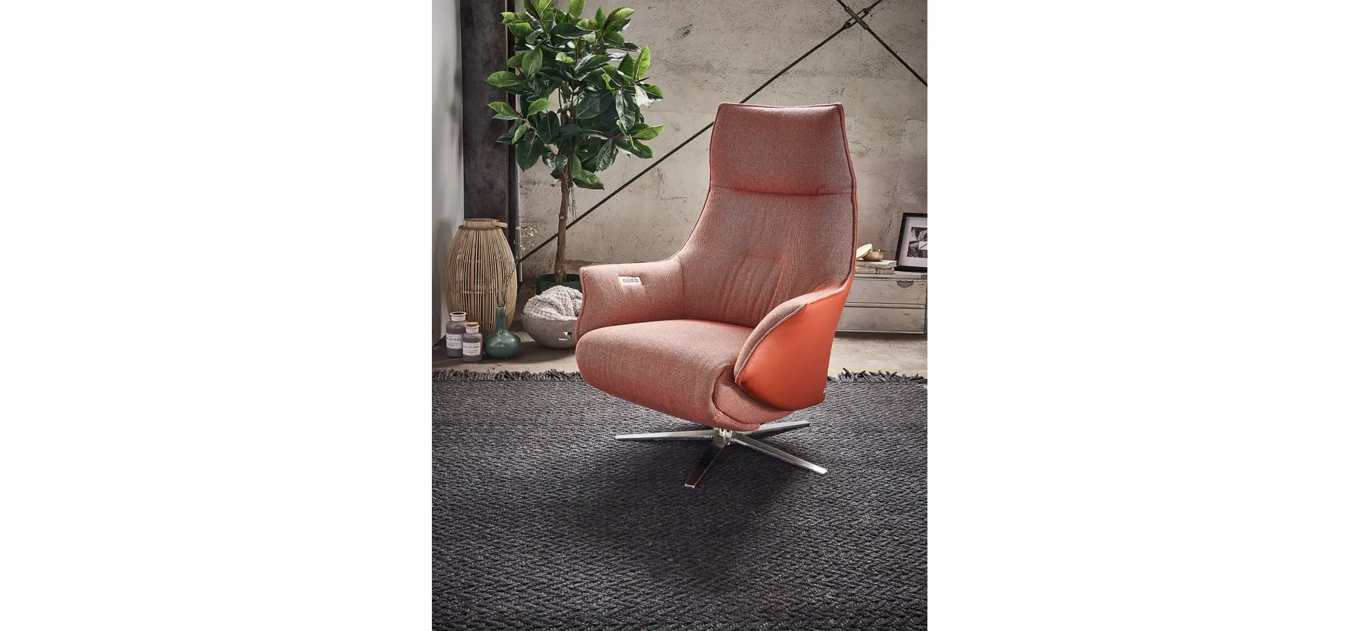 Relaxsessel Girona -  Relaxfunktion (motorisch) und Aufstehhilfe, Stoff, Leder, Rose