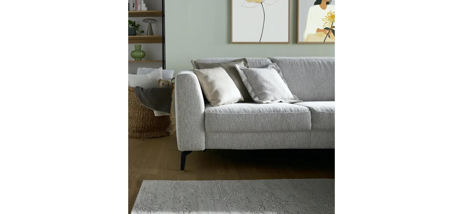 Ecksofa Rafaela 2.0 - 2,5-Sitzer mit Longchair rechts inkl. Kopfteilverstellung, Stoff, Champagner