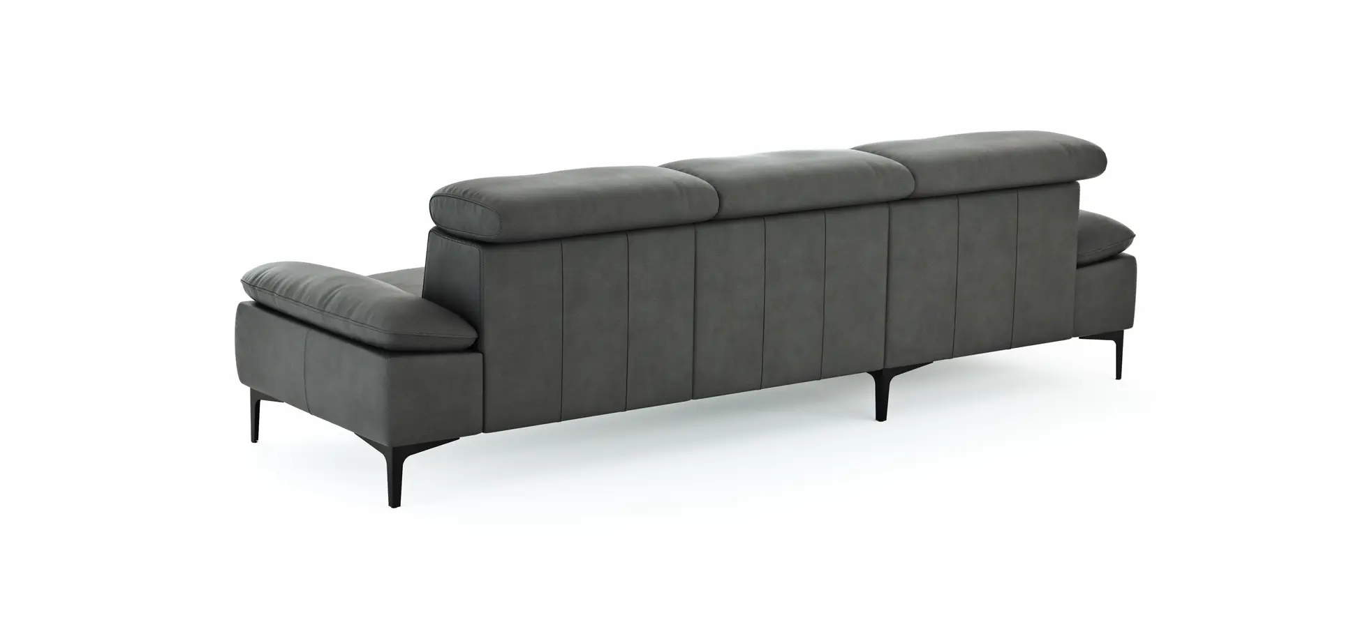 Ecksofa Felipa - Longchair links mit 2,5-Sitzer inkl. Kopfteil verstellbar, Leder, Grau