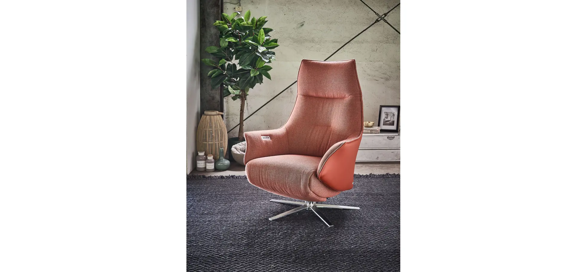 Relaxsessel Girona -  Relaxfunktion (motorisch) und Aufstehhilfe, Stoff, Leder, Rose