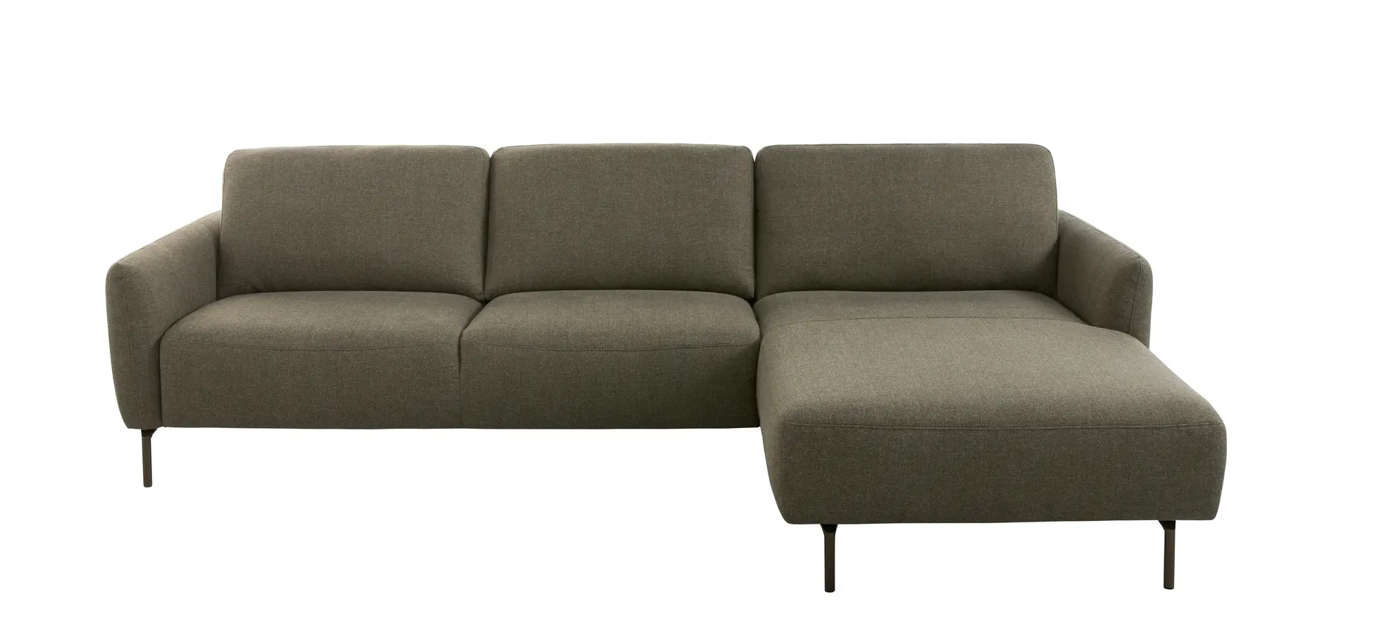 Ecksofa Leona - 3-Sitzer mit Longchair rechts, Stoff, Braungrün 3028057