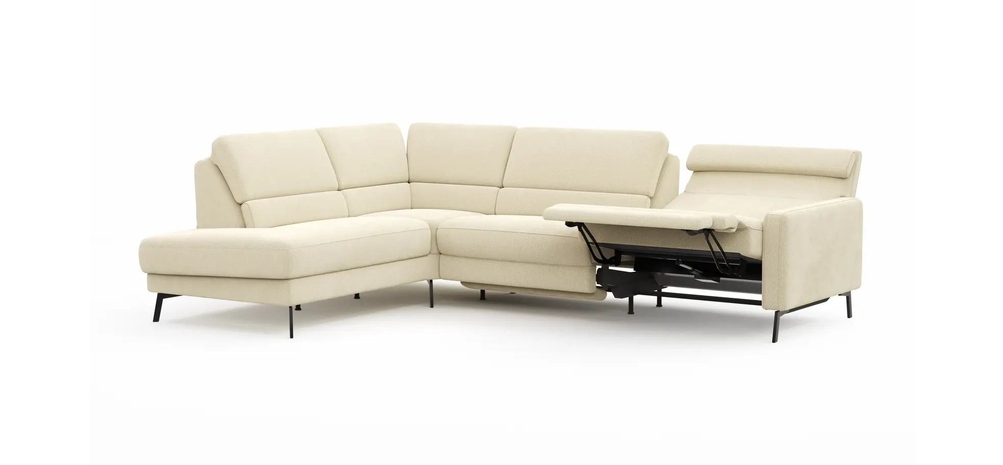 Ecksofa Valera - Ecke mit 3-Sitzer rechts inkl. Rückenlehne verstellbar und Relaxfunktion motorisch, Stoff, Natur