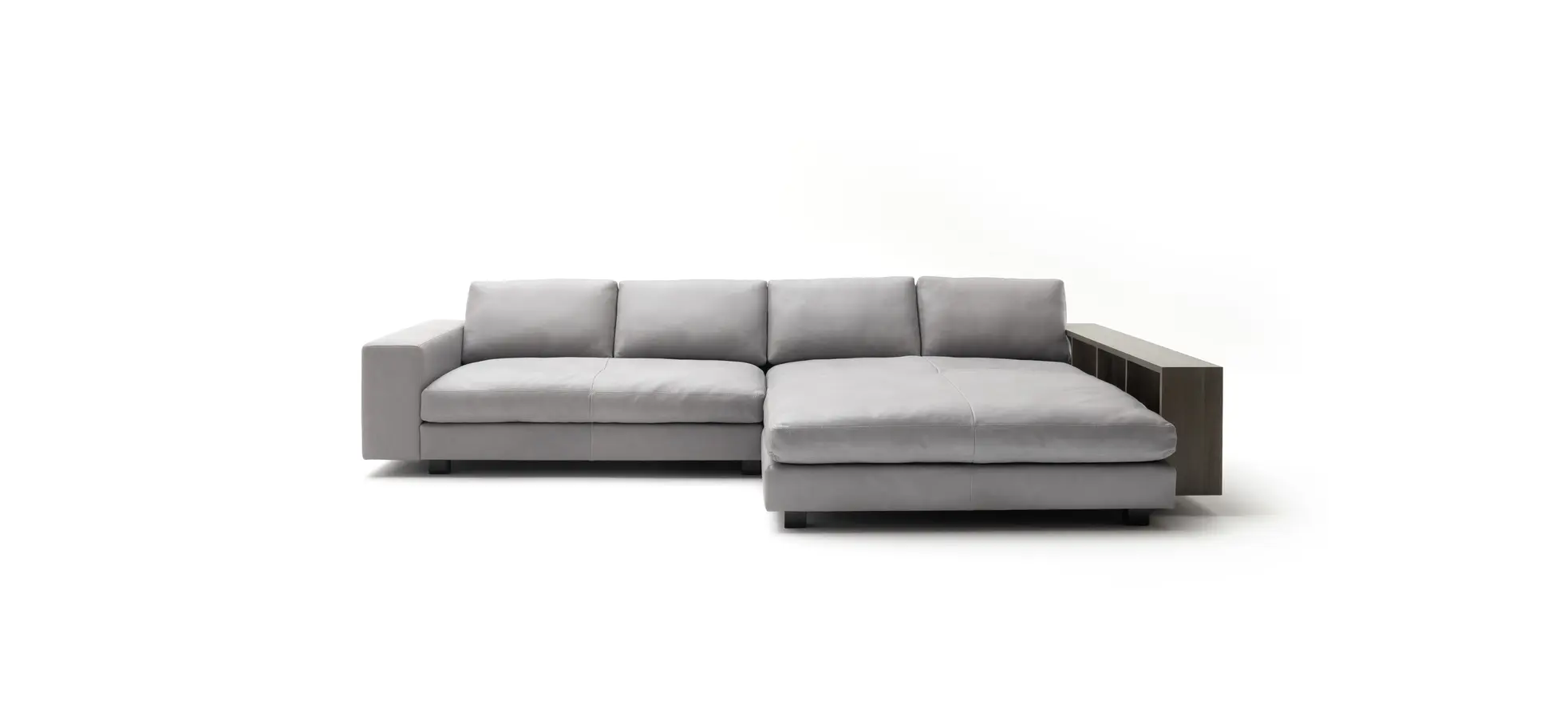 Ecksofa Aprino 1 - 2,5-Sitzer mit Longchair rechts, Leder, Grau