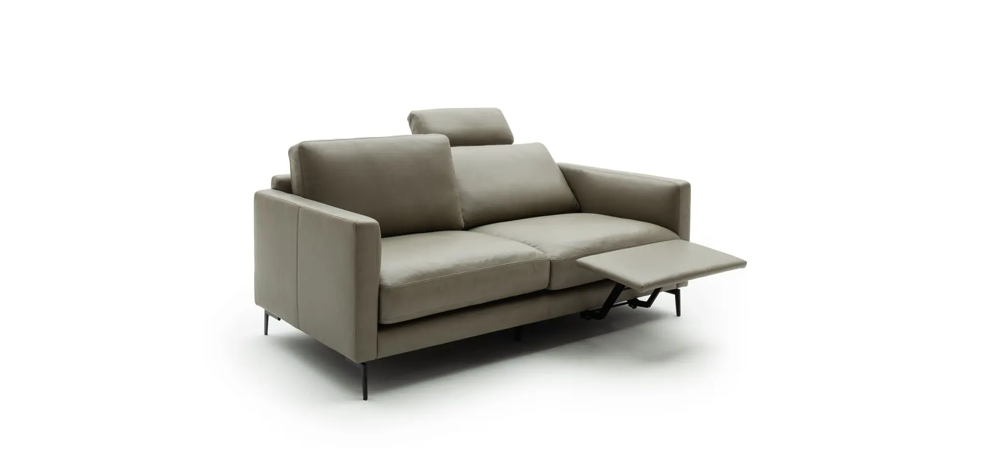 Sofa Cuneo - 2-Sitzer, Leder, Graubraun, Relaxfunktion, motorisch