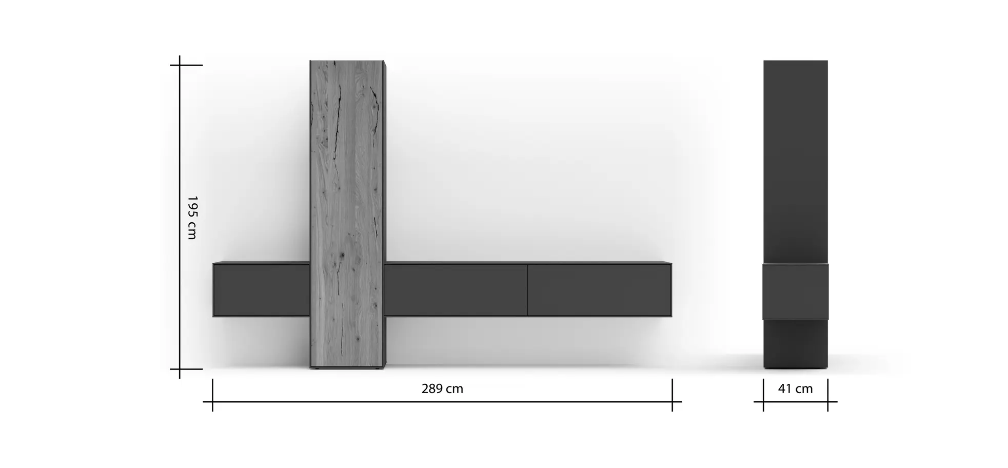 Wohnwand Medio -  Melamin, Schiefergrau