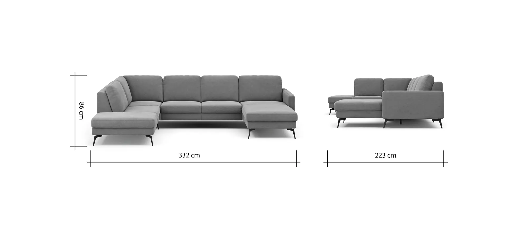 Wohnlandschaft Enna - Ecke links, 2,5-Sitzer, Longchair rechts, Stoff, Grau