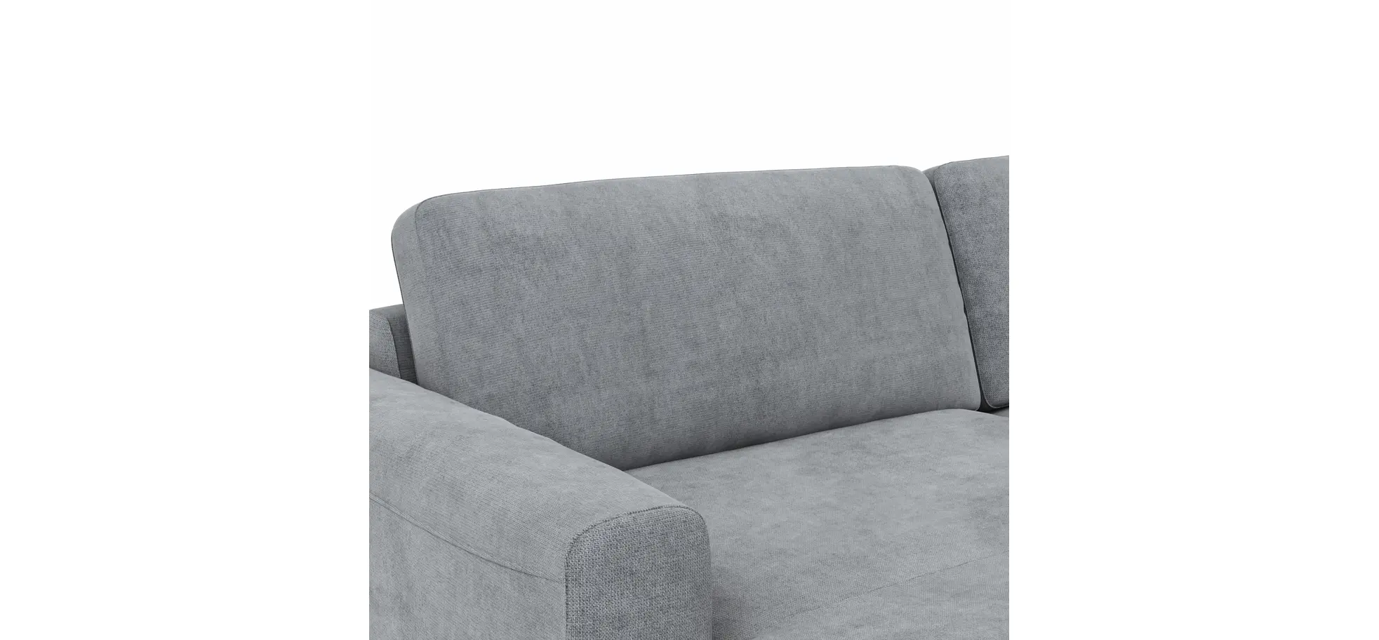 Wohnlandschaft Oviedo - Longchair links mit 2-Sitzer und Ecke rechts, Stoff, Grau