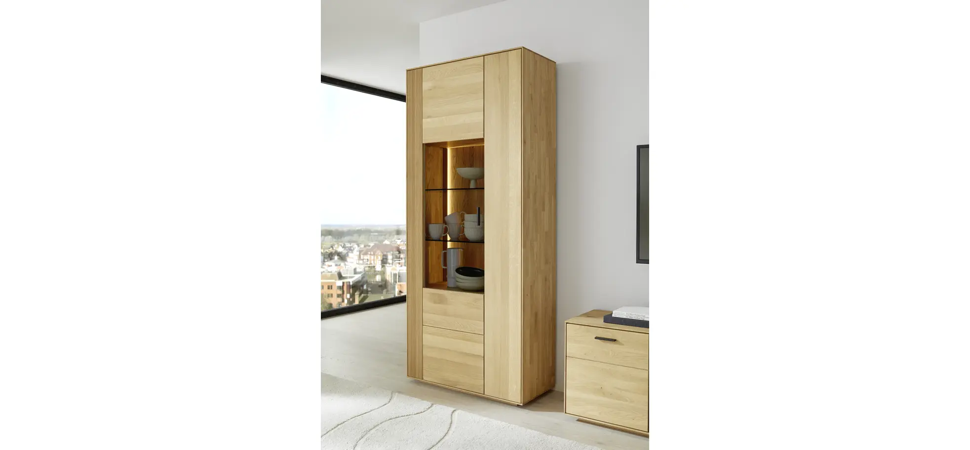 Vitrine Estana - inkl. Beleuchtung, Eiche massiv, legno