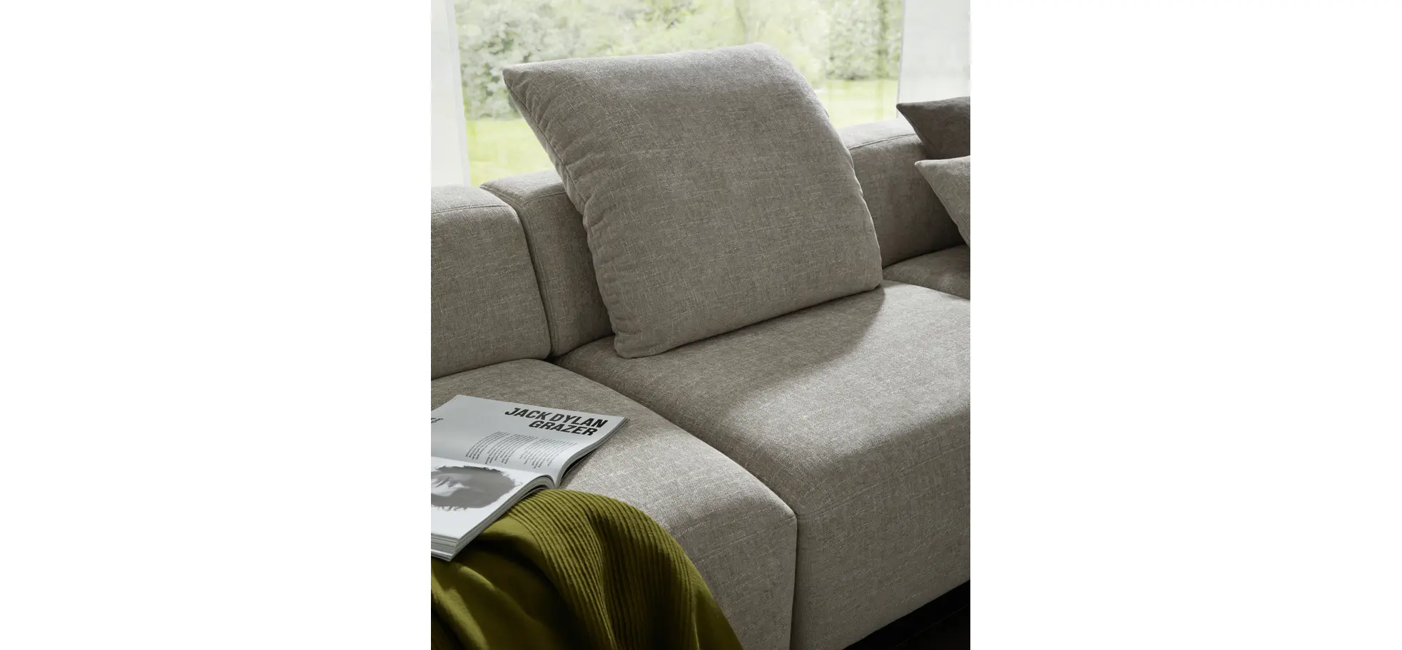 Ecksofa Caruso - 3-Sitzer, Longchair rechts, Stoff, Graubeige