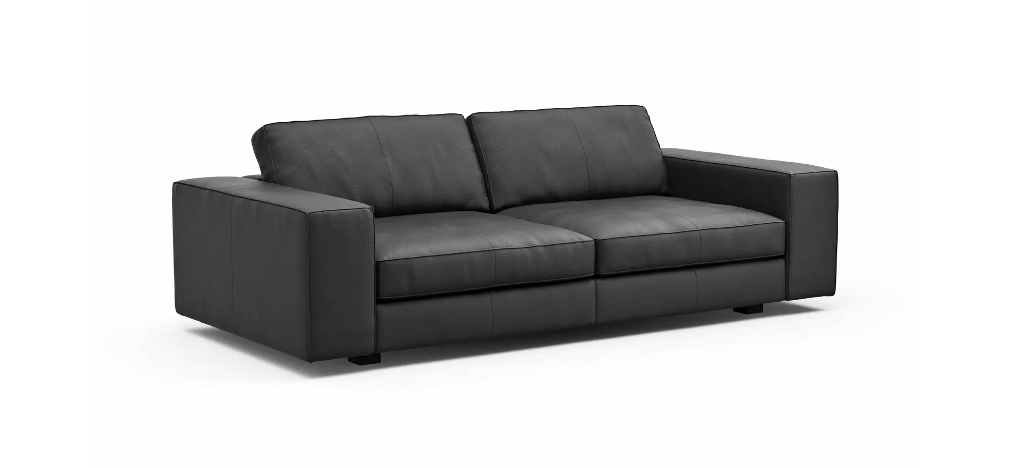 Sofa Aprino 1 - 3,5-Sitzer L, Dickleder, Schwarz, Armlehne Block breit