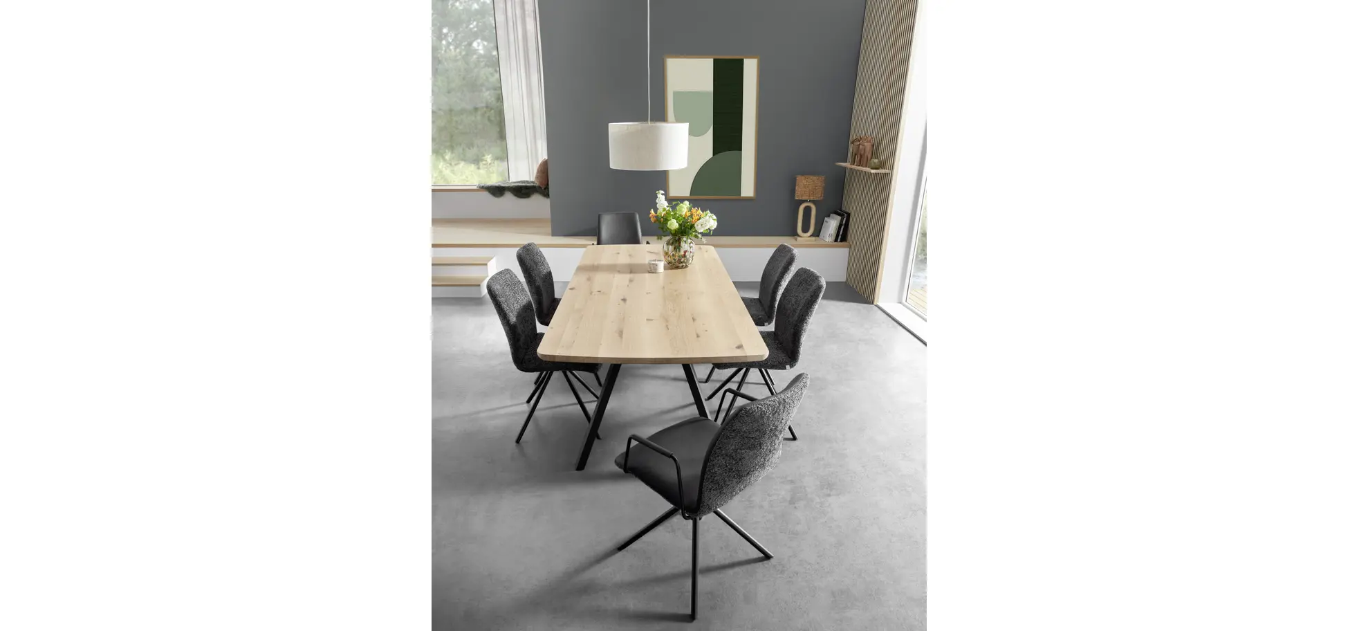 Armlehnstuhl Sedana - drehbar, Stoff, Dunkelgrau