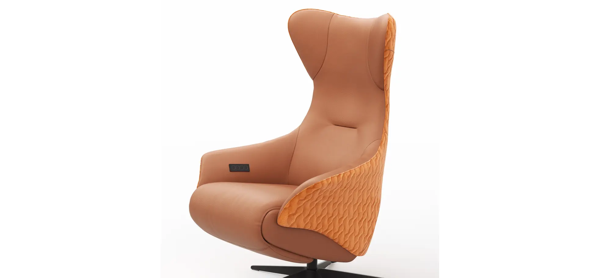 Relaxsessel Follina - Relaxfunktion (motorisch), Leder, Stoff, Cognac