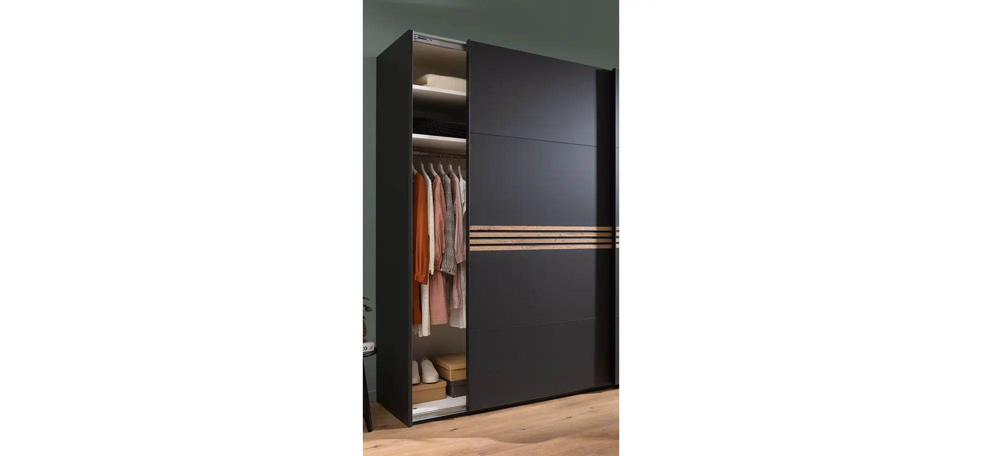 Schwebetürenschrank Viana - BHT ca. 300x230x68 cm, Anthrazit