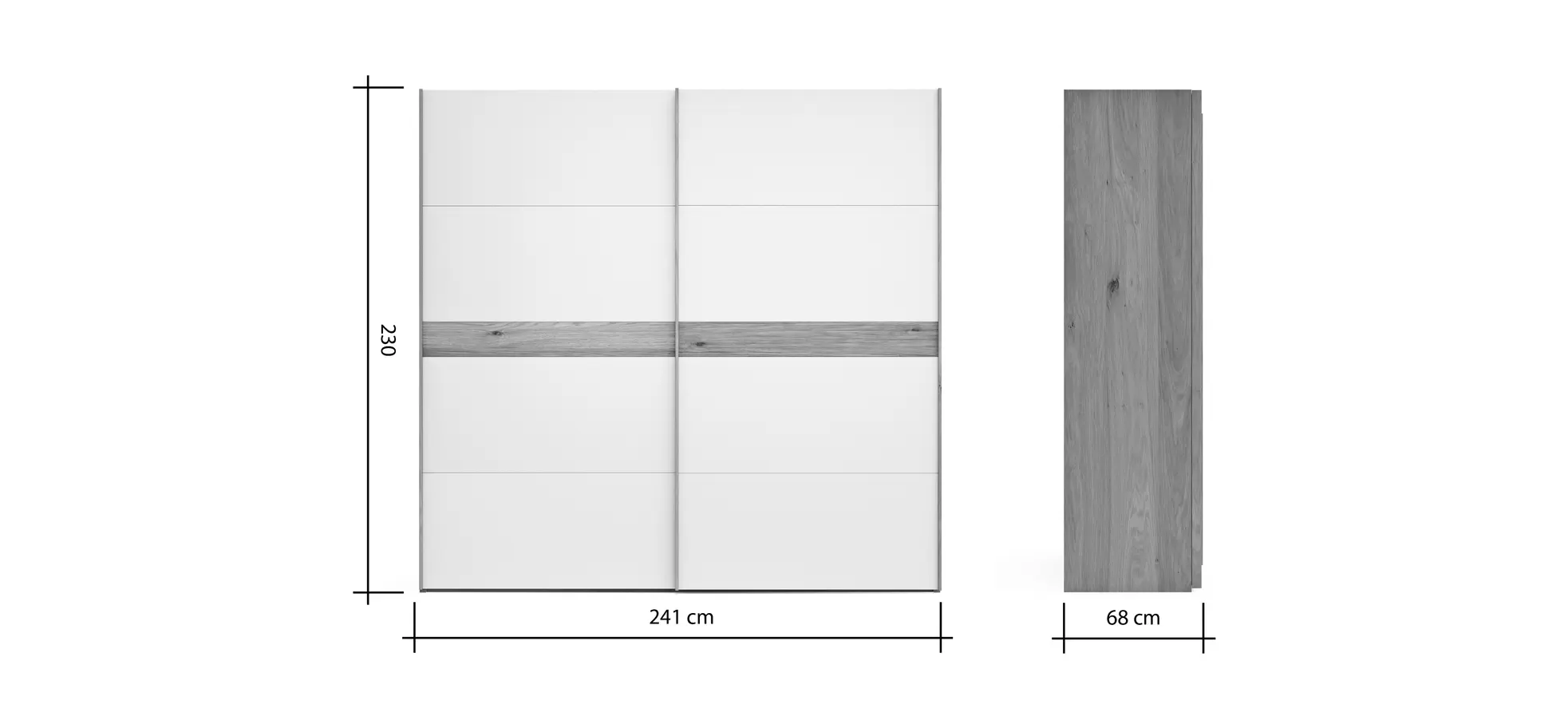 Schwebetürenschrank Viana - B ca. 241 cm, Lack, Weiß, Riffholz, Balkeneiche