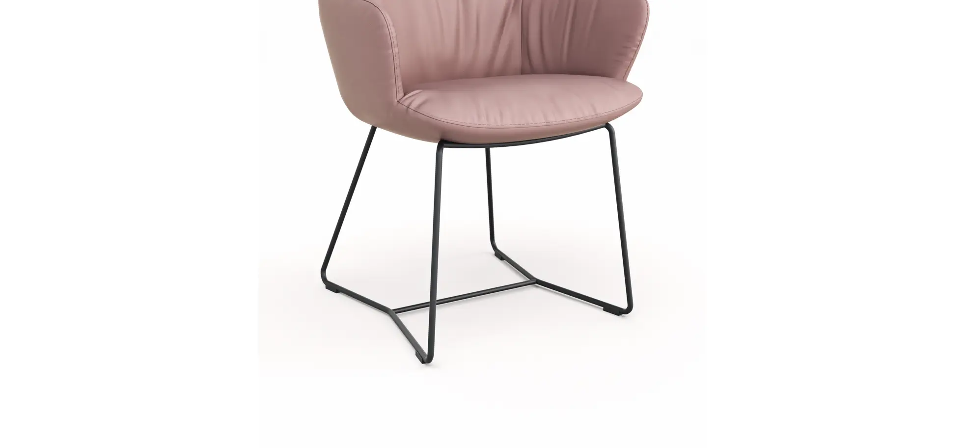 Armlehnstuhl Pegara - Leder, Mauve, Kufe