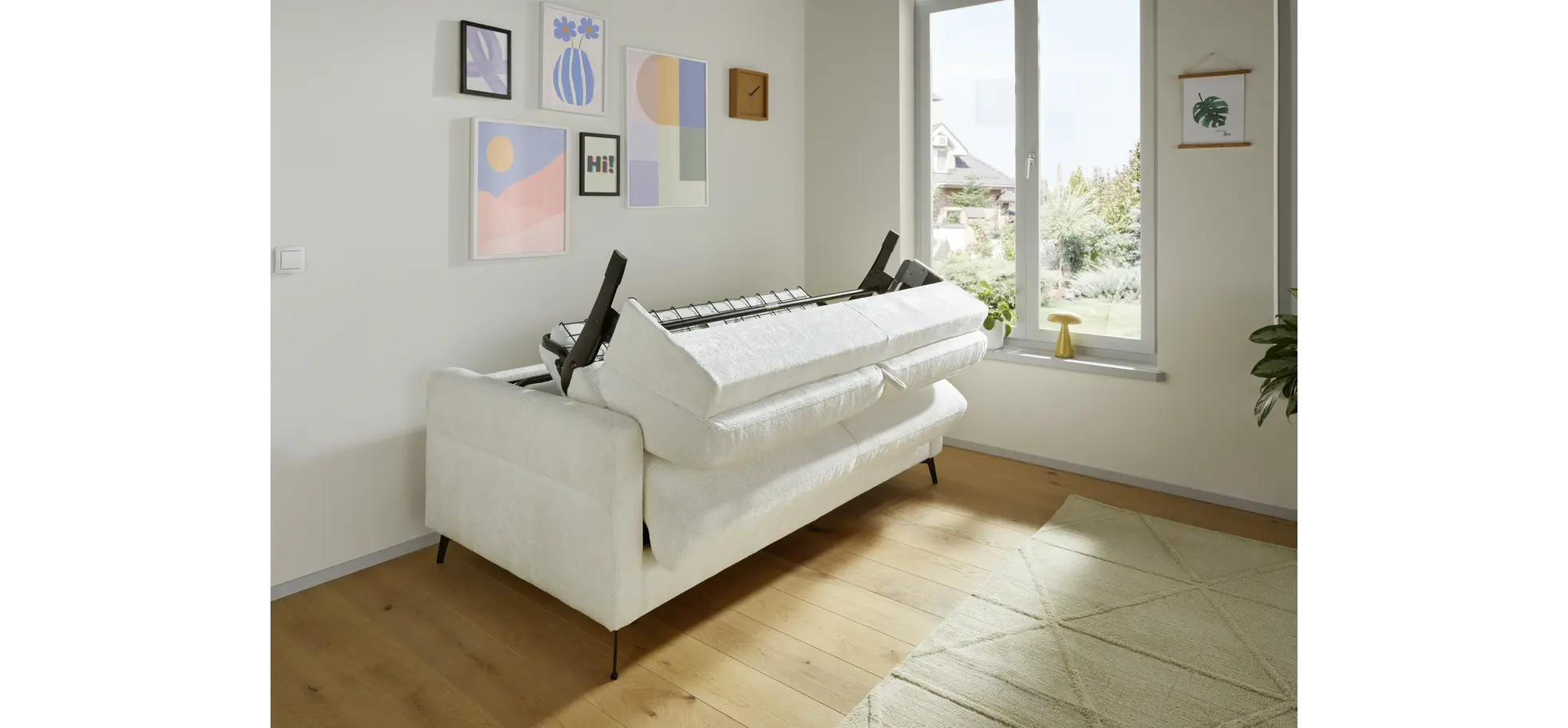 Schlafsofa Laredo - 2,5-Sitzer inkl. Schlaffunktion, Stoff, Offwhite