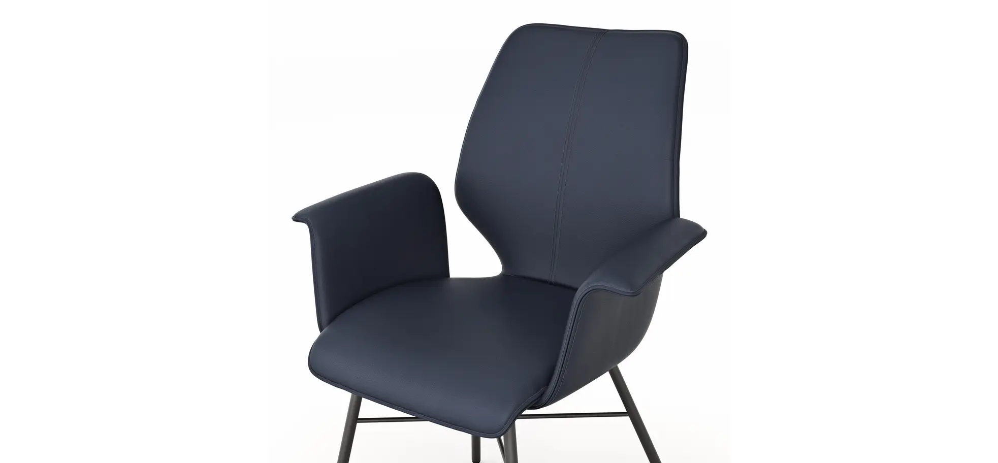 Armlehnstuhl Penthouse - Leder, Dunkelblau, Gestell, Anthrazit, Drehbar