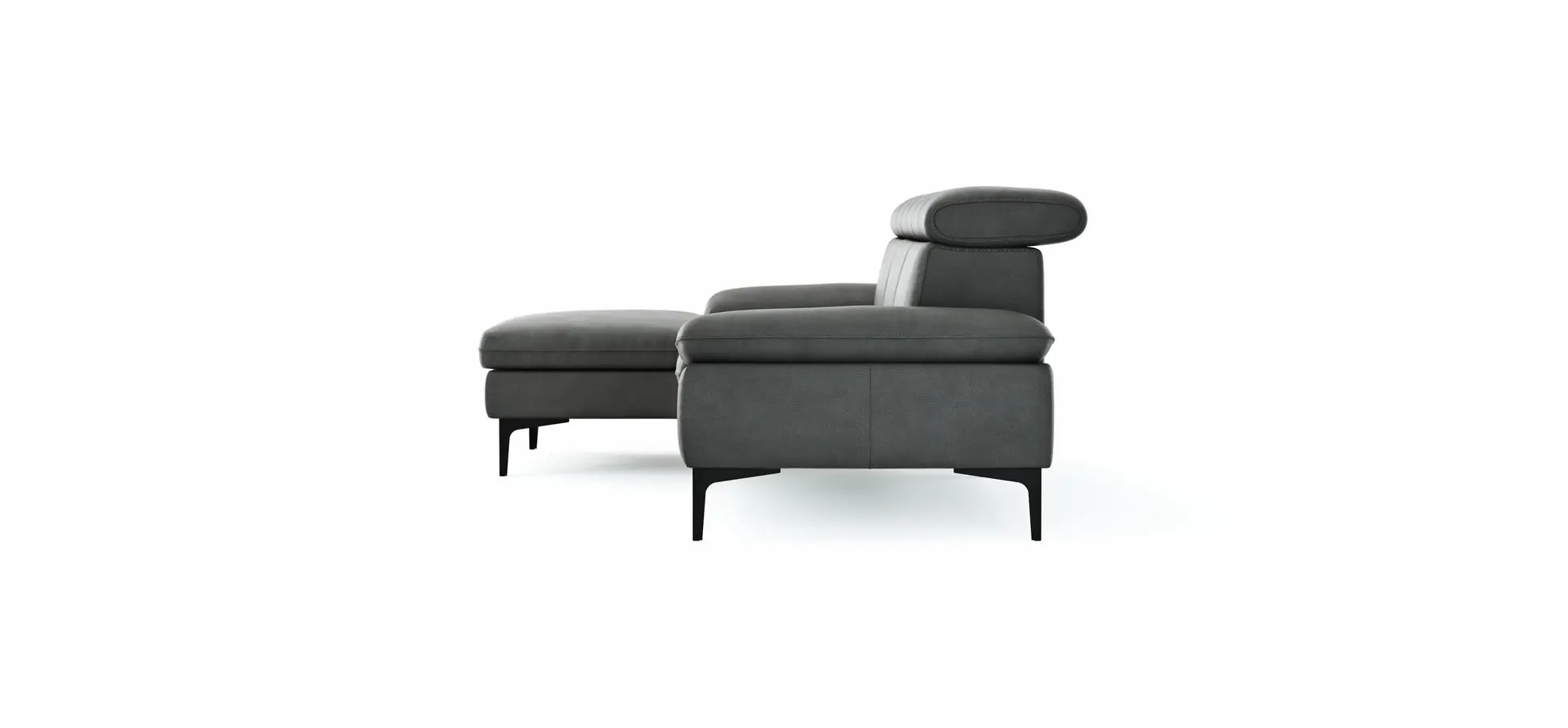 Ecksofa Felipa - Longchair links mit 2,5-Sitzer inkl. Kopfteil verstellbar, Leder, Grau