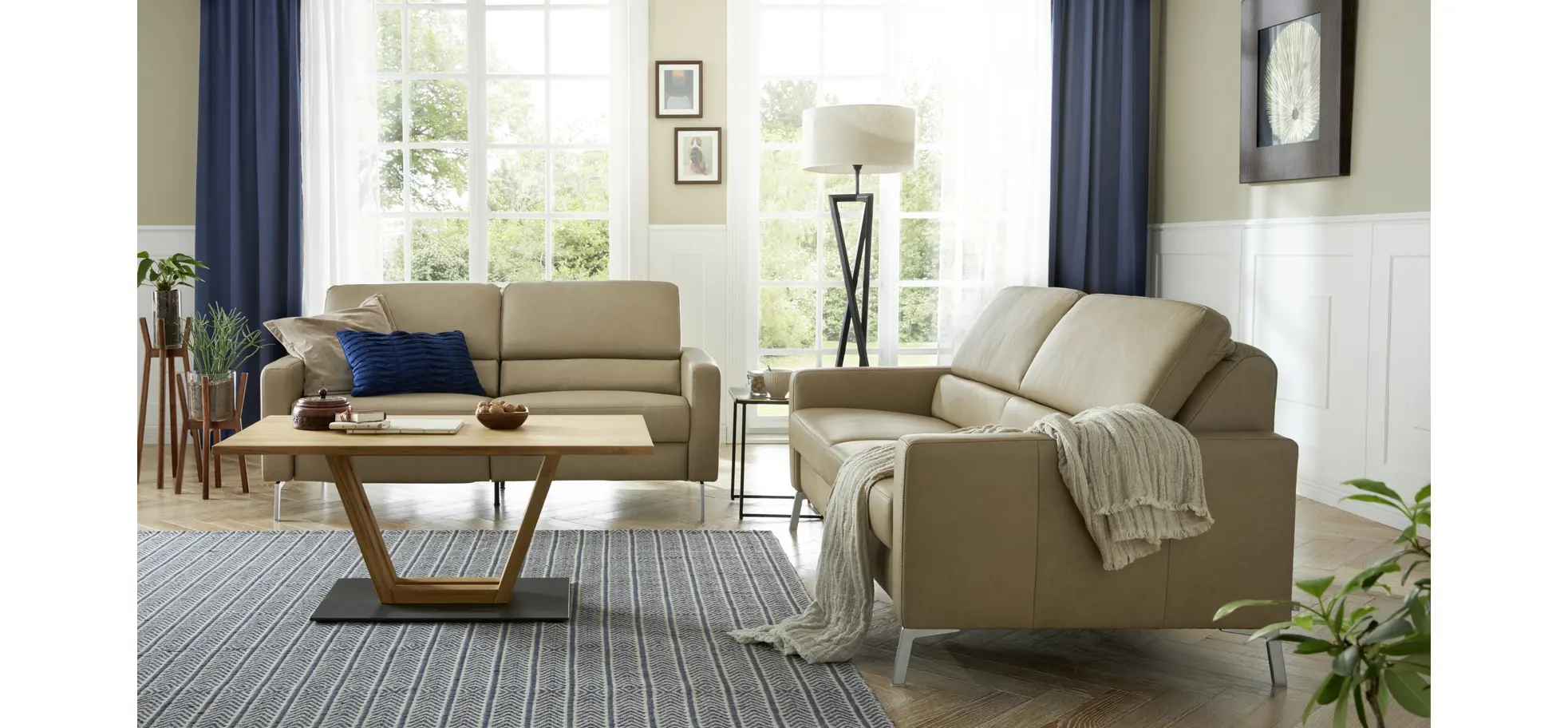 Sofa Valera - 2,5-Sitzer, Leder, Taupe