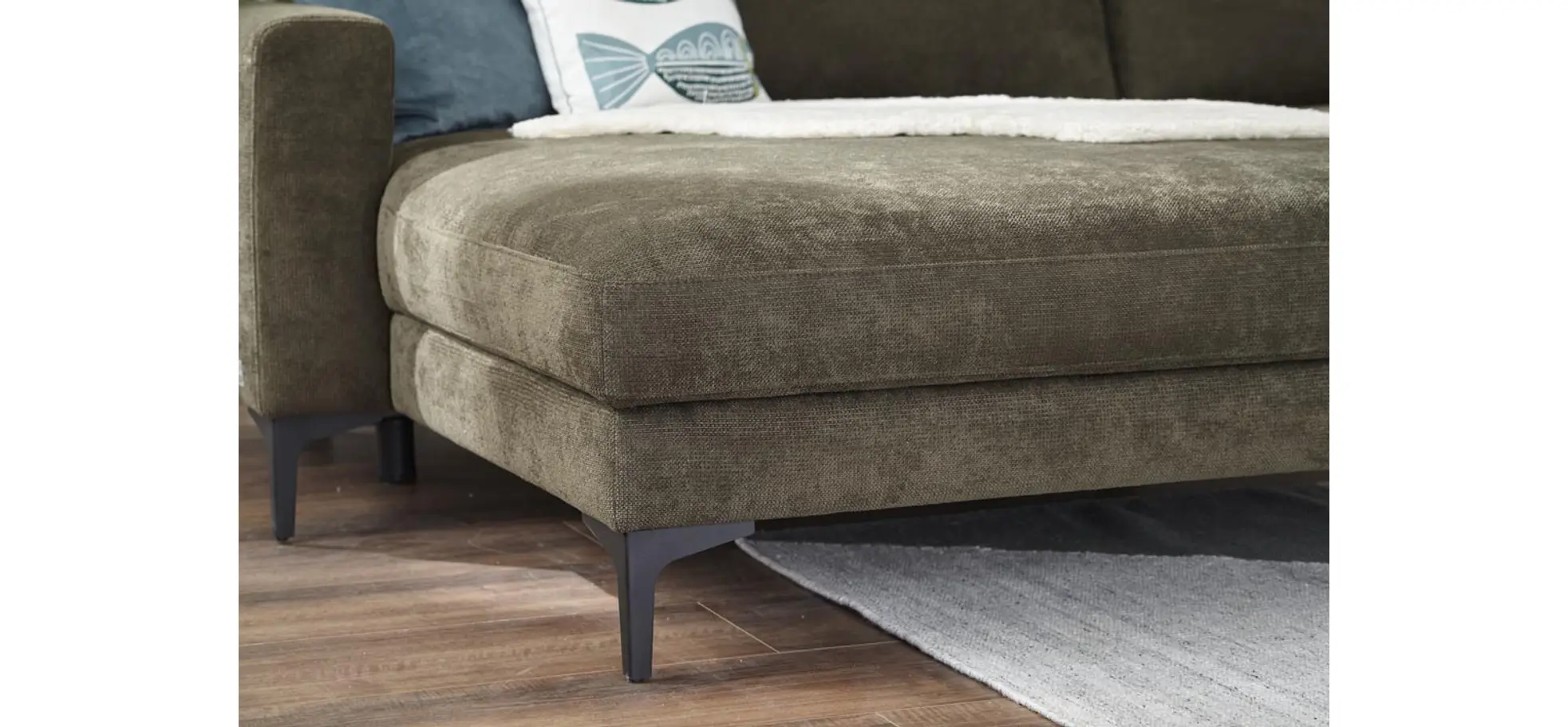 Ecksofa Oviedo - 1,5-Sitzer mit Longchair rechts, Stoff, Braungrün