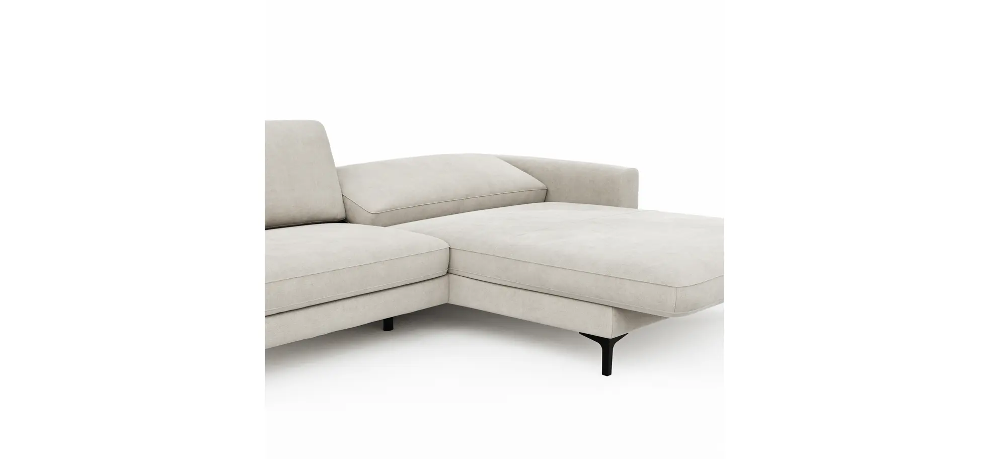 Ecksofa Oviedo - 1,5-Sitzer mit Longchair rechts inkl. Relaxfunktion (motorisch), Stoff, Natur
