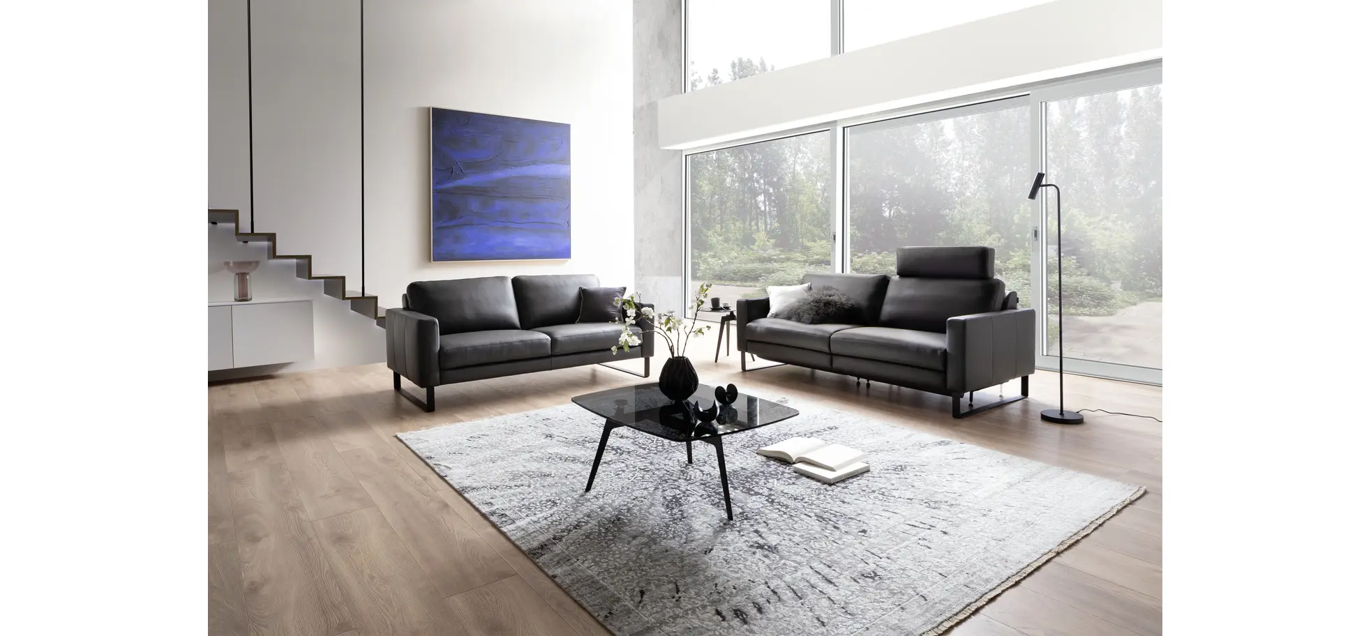 Sofa Enna - 3-Sitzer, Leder, Anthrazit