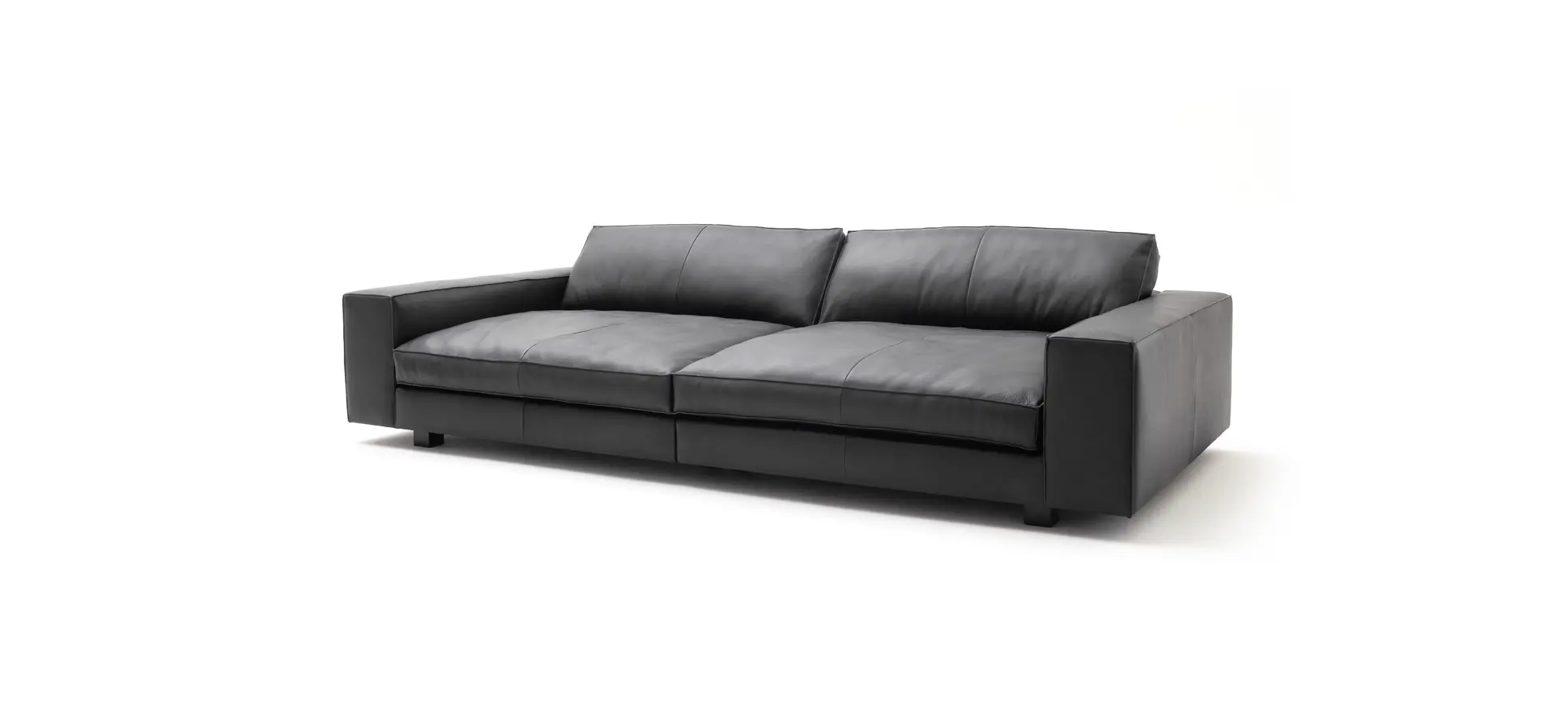 Sofa Aprino 1 - 4-Sitzer XXL, Leder, Schwarz, Armlehne Block