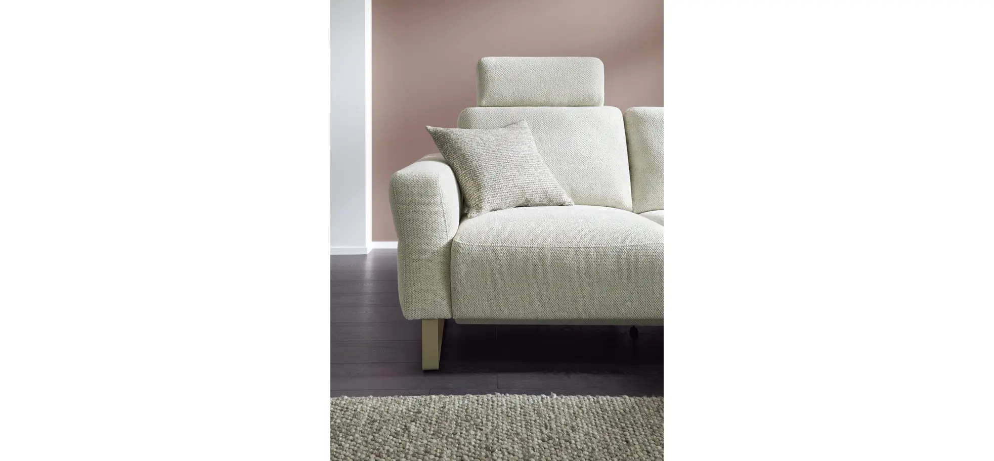 Ecksofa Leona - 2,5-Sitzer mit Ecke rechts inkl. Relaxfunktion motorisch, Stoff, Creme 