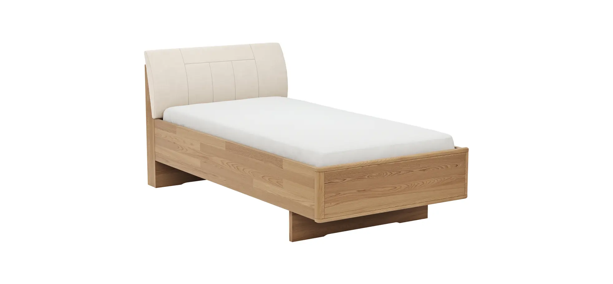 Bett Lenoso - Liegefläche ca. 100x200 cm, Eiche massiv, Kunstleder Champagner 108541