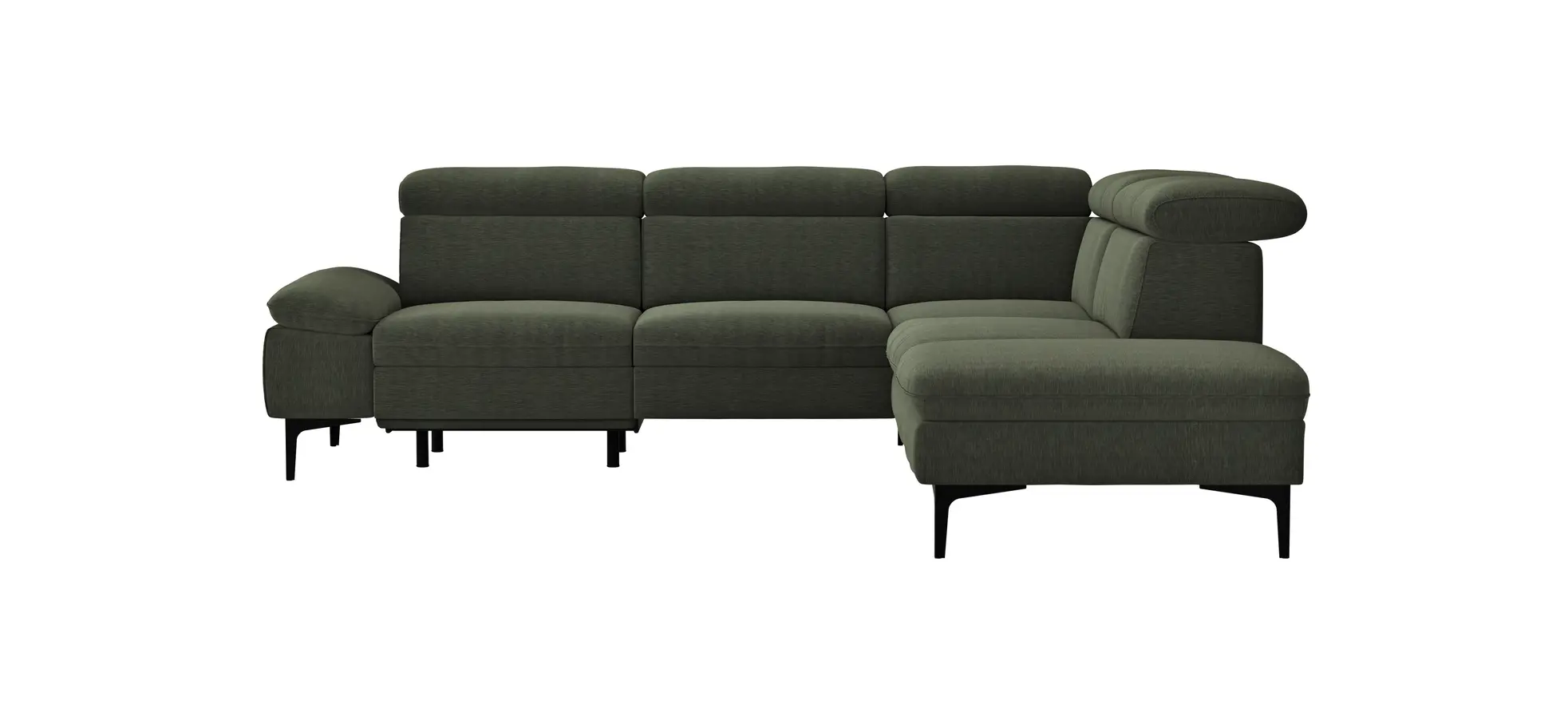 Ecksofa Felipa - 2,5-Sitzer mit Ecke rechts inkl. Armlehne verstellbar und Rückenlehne/Sitztiefe verstellbar (motorisch), Stoff, Dunkelgrün 105097