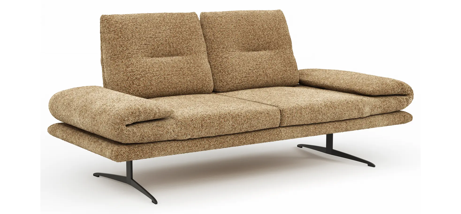 Ecksofa Lucero 2.0 - Longchair mit 2-Sitzer rechts inkl. Rückenlehne verstellbar, Stoff, Cognac