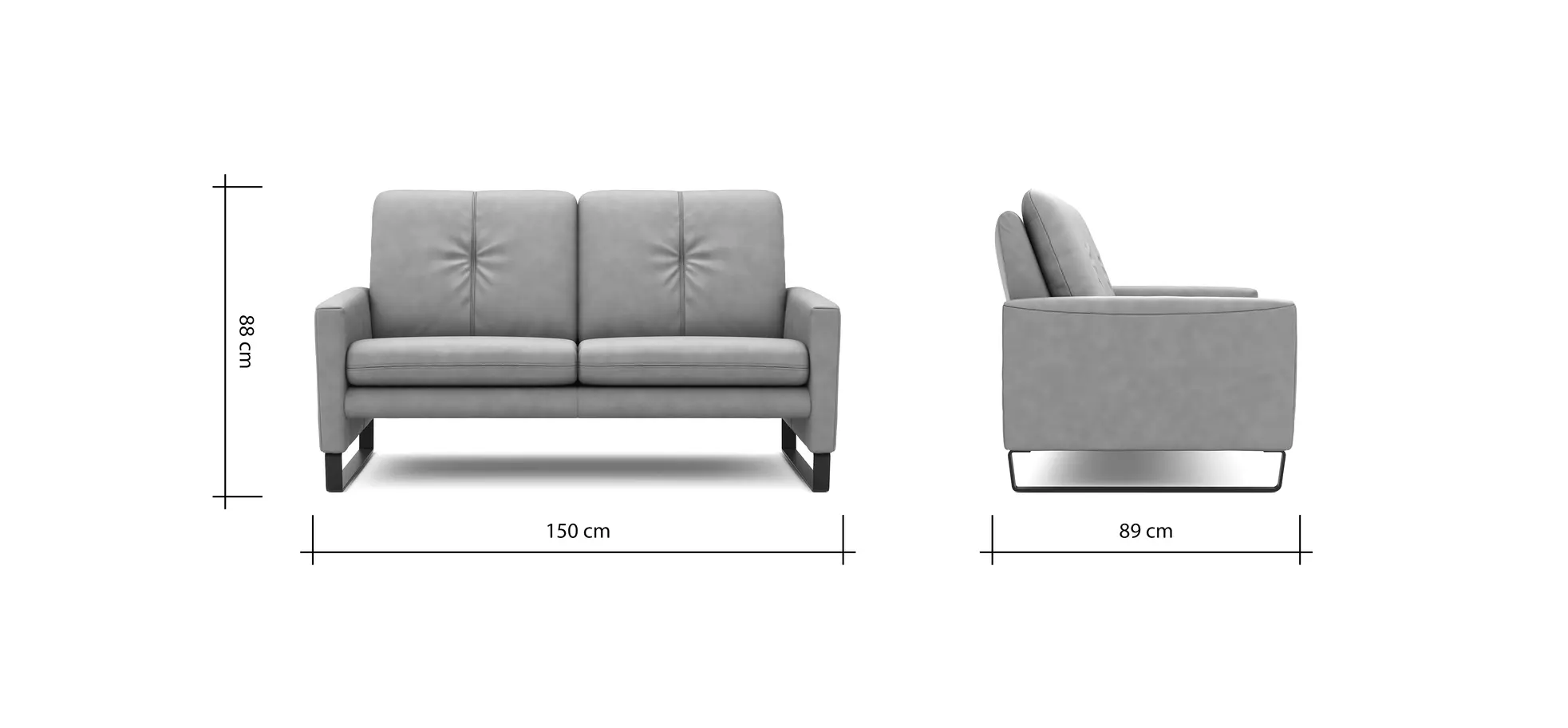 Sofa Tenero - 2-Sitzer, Stoff, Grau