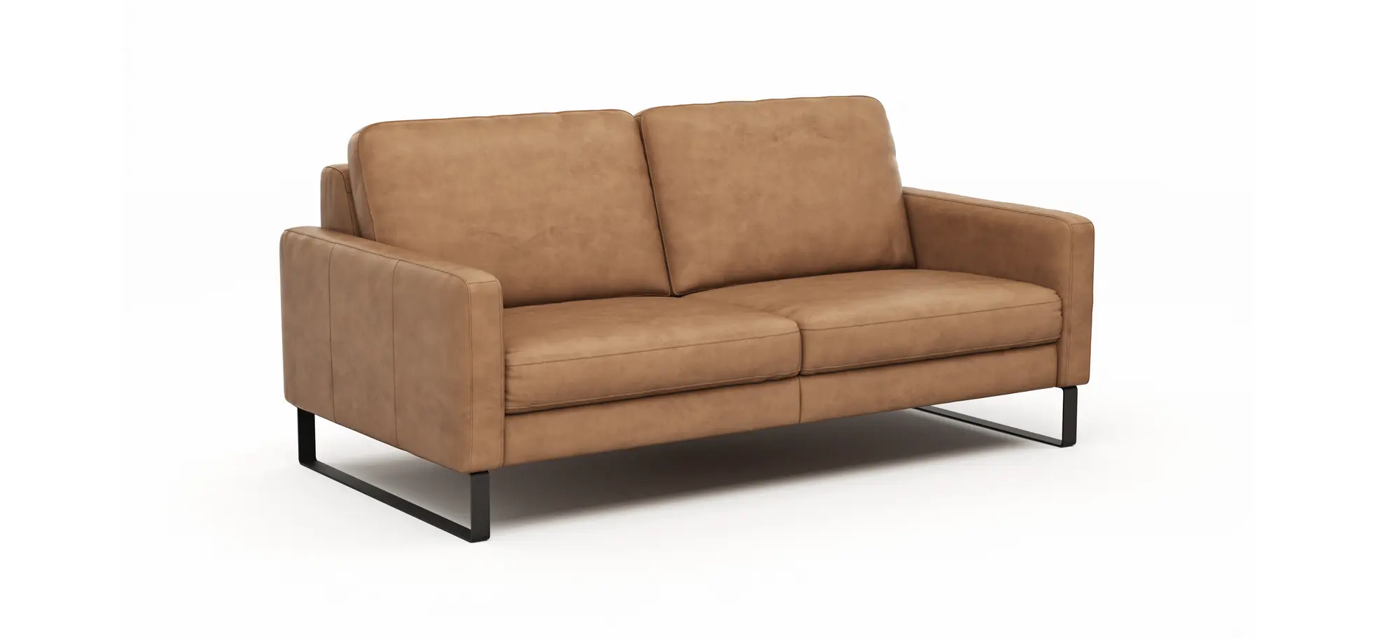 Sofa Enna - 3-Sitzer, Armlehne A, Leder, Cognac Kufe, Schwarz