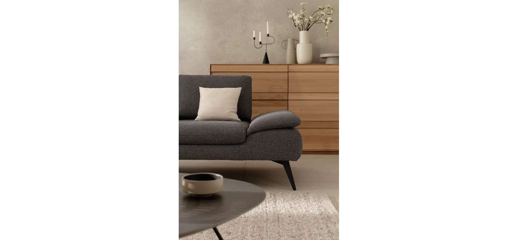 Ecksofa Collina - Longchair links, 2,5-Sitzer inkl. Sitztiefen- u. Armlehehnenverstellung, Stoff, Dunkelgrau