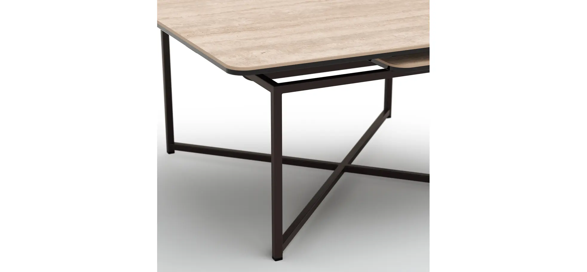 Couchtisch Cena - LB ca. 132x108 cm, Platten drehbar, Keramik, Travertin 