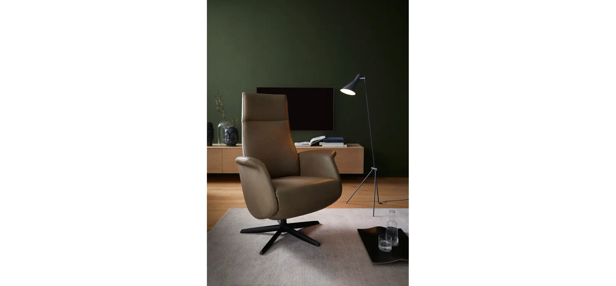 Sessel Girona - Relaxfunktion (motorisch), Leder, Moos