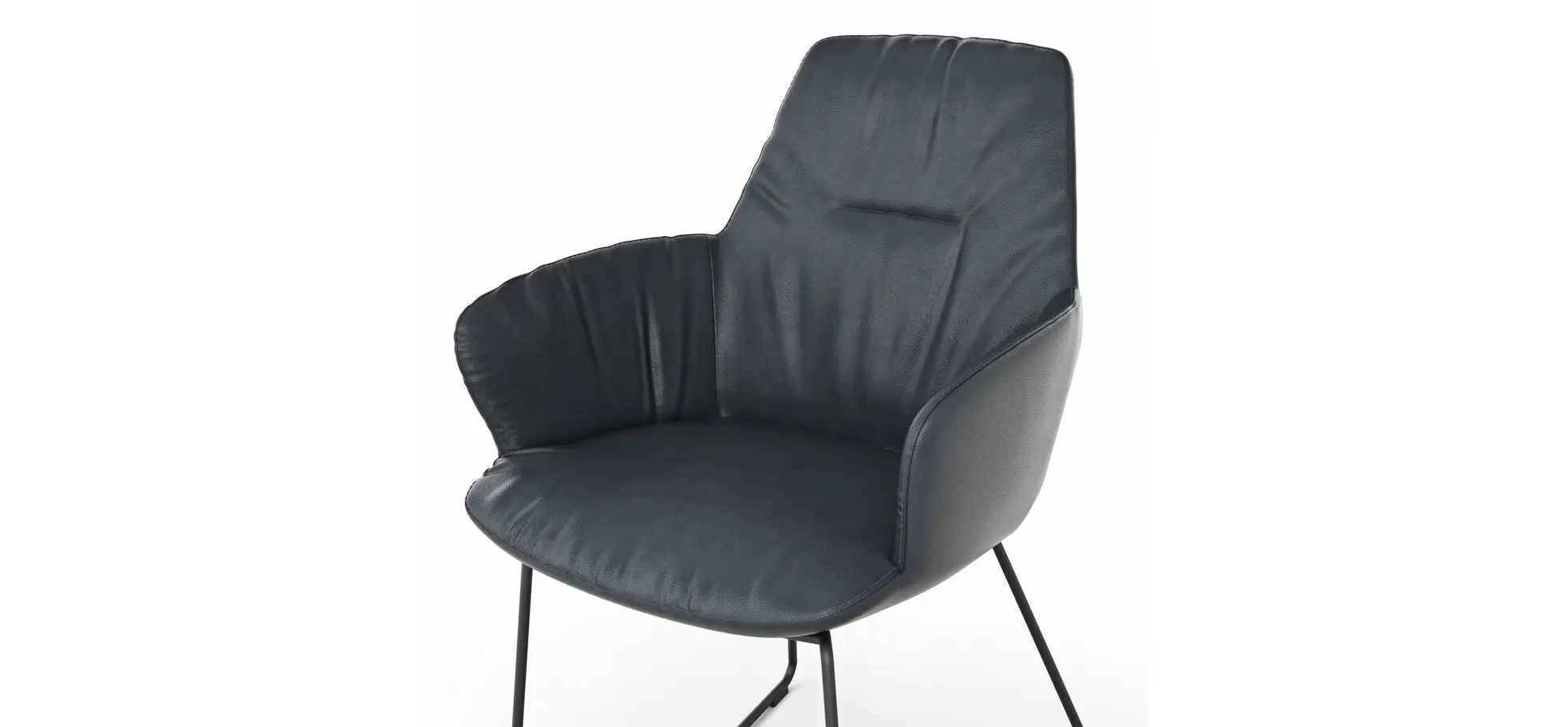 Armlehnstuhl Pegara - Leder, Dunkelblau