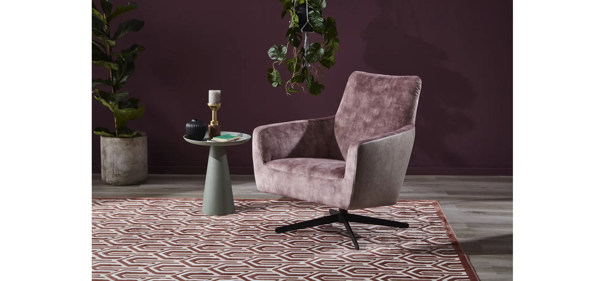 Drehsessel Matina - Größe M, Leder&Stoff, Dunkelbraun, Mauve