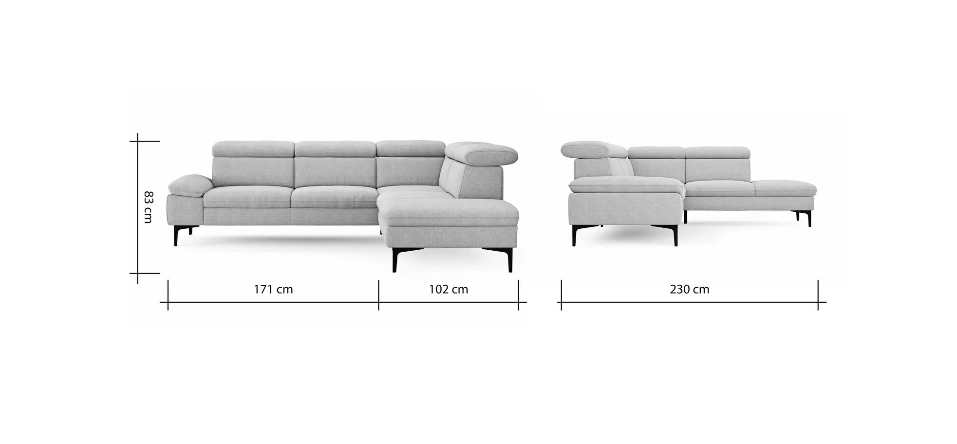 Ecksofa Felipa - 2,5-Sitzer mit Ecke rechts inkl. Kopfteil verstellbar, Stoff, Dunkelgrün