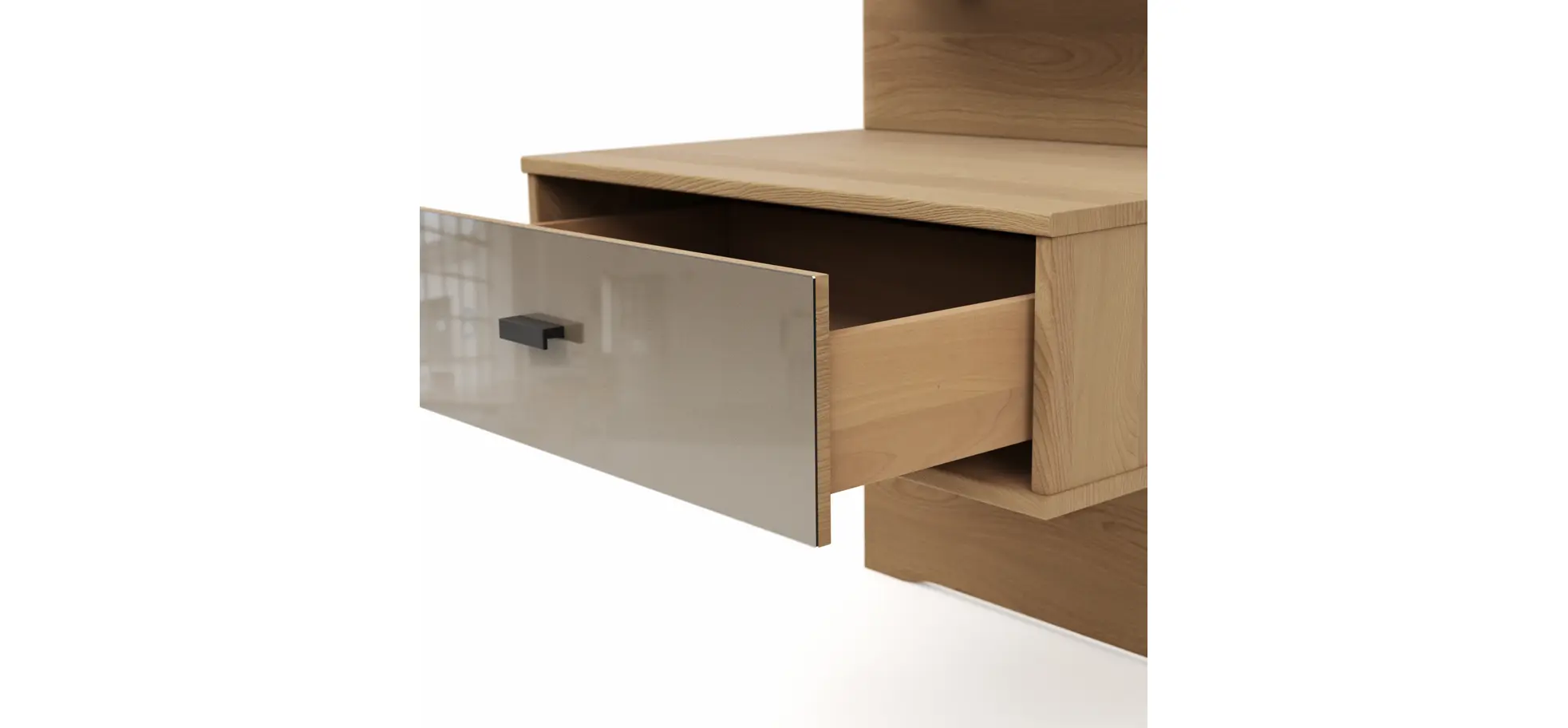 Nachttisch Lenoso - Eiche Nachbildung, Glas Graubraun