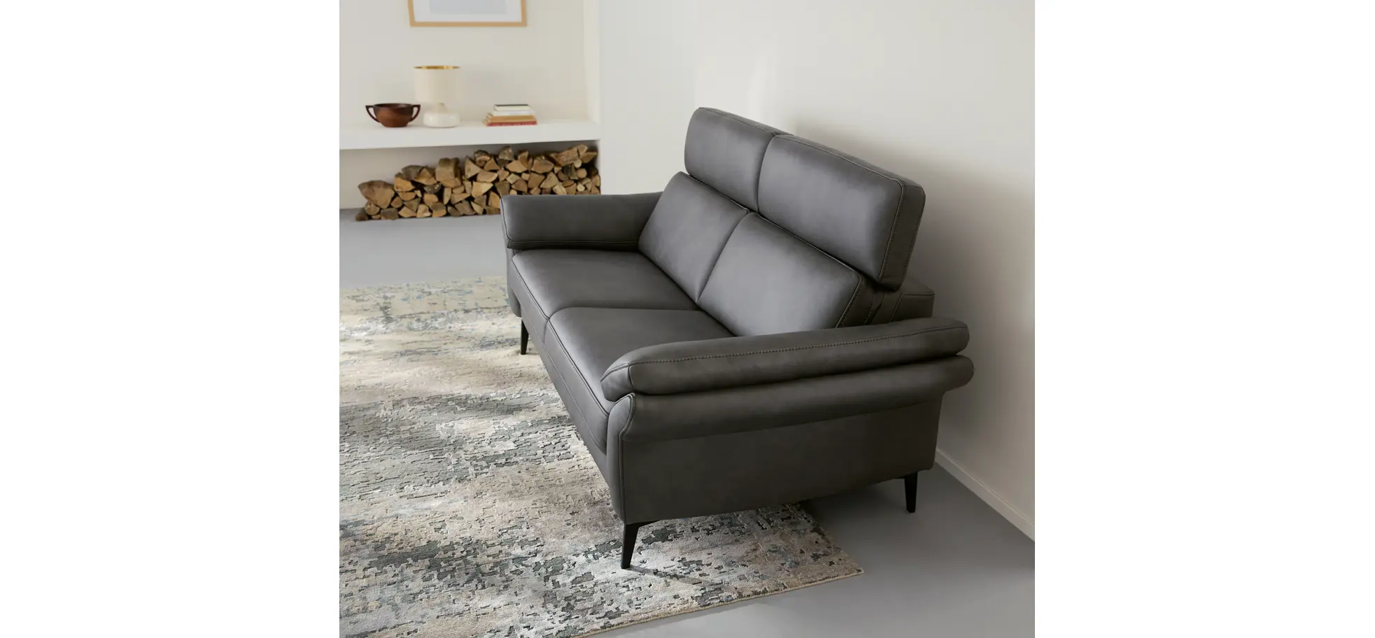 Sofa Atella - 2,5-Sitzer, inklusive Kopfteilverstellung, Leder, Anthrazit