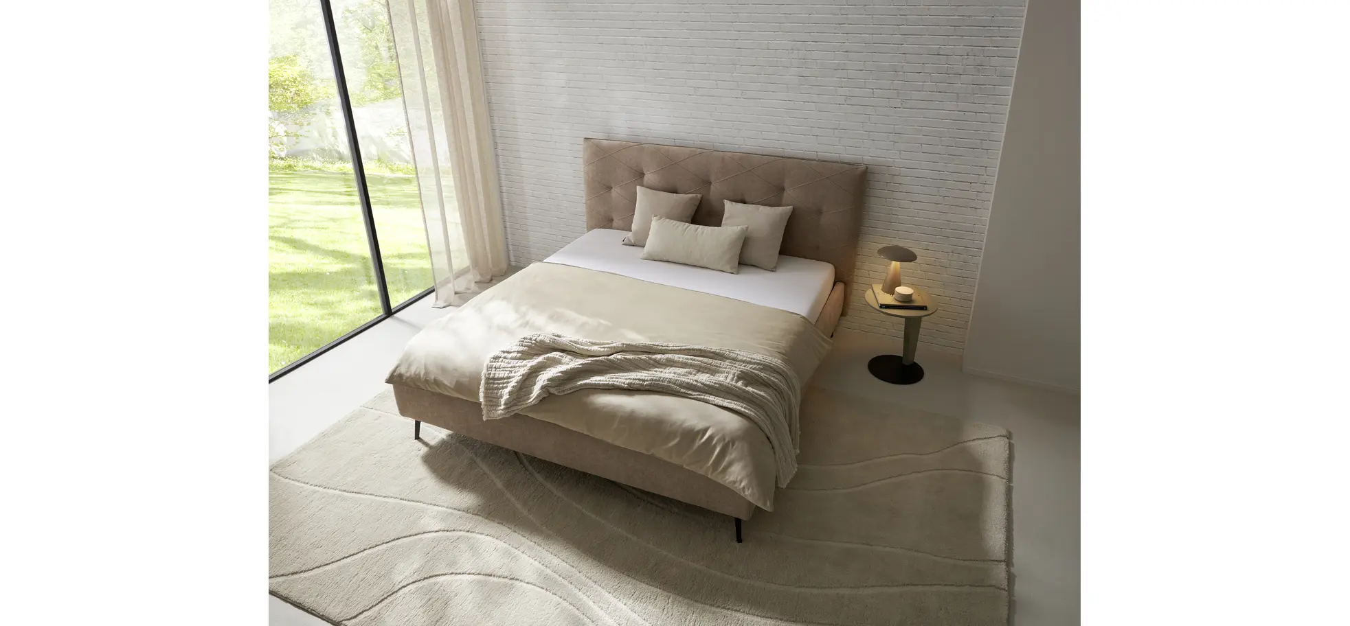 Polsterbett Delia - Liegefläche ca. 180x200 cm, Stoff, Beige