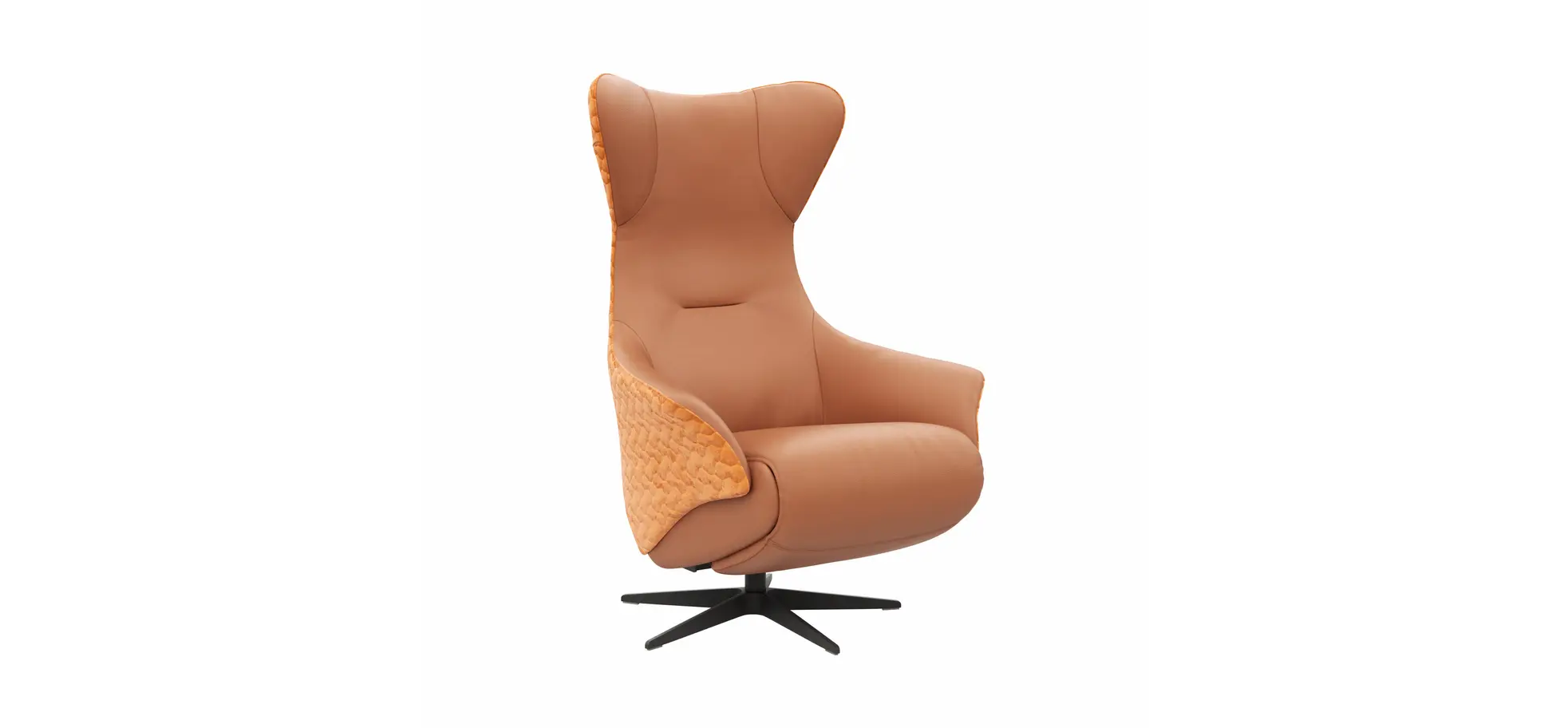 Relaxsessel Follina - Relaxfunktion (motorisch), Leder, Stoff, Cognac 143401