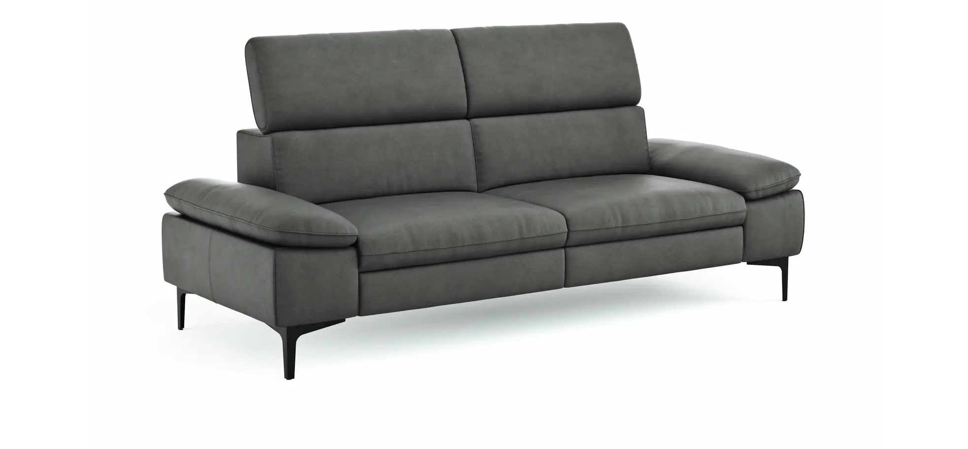 Sofa Felipa - 3-Sitzer inkl. Kopfteil verstellbar, Leder, Grau