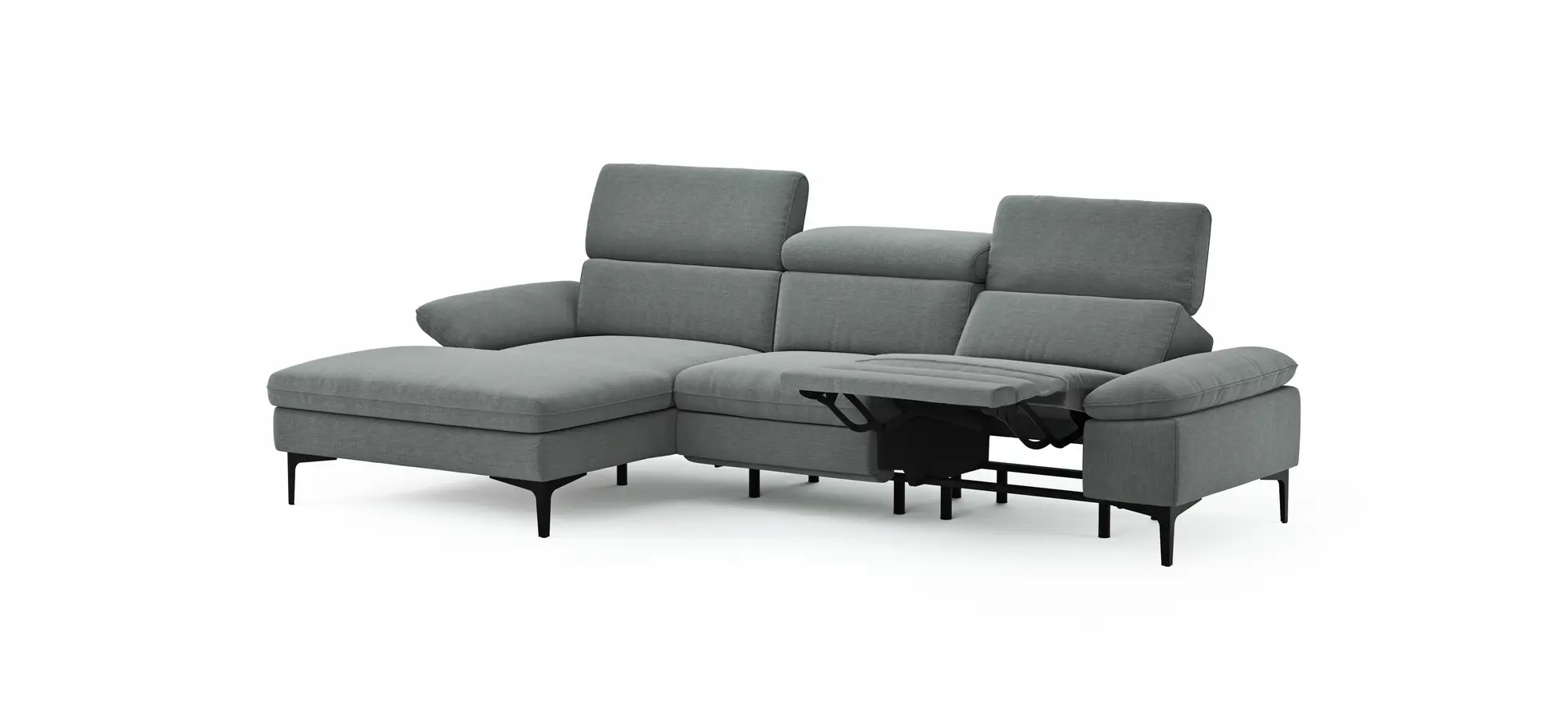 Ecksofa Felipa - Longchair links mit 2,5-Sitzer inkl. Armlehne verstellbar und Rückenlehne/Sitztiefe verstellbar (motorisch), Stoff, Grau