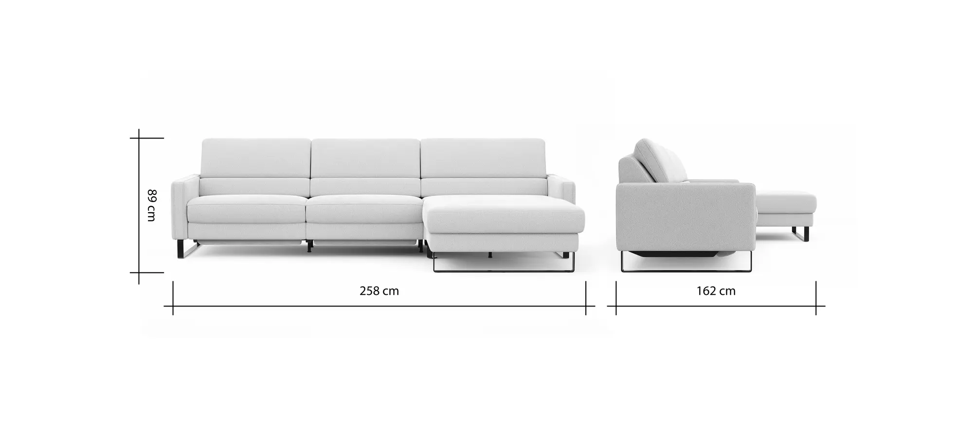 Ecksofa Valera - 3-Sitzer mit Longchair rechts inkl. Rückenlehne verstellbar und Relaxfunktion motorisch, Stoff, Natur