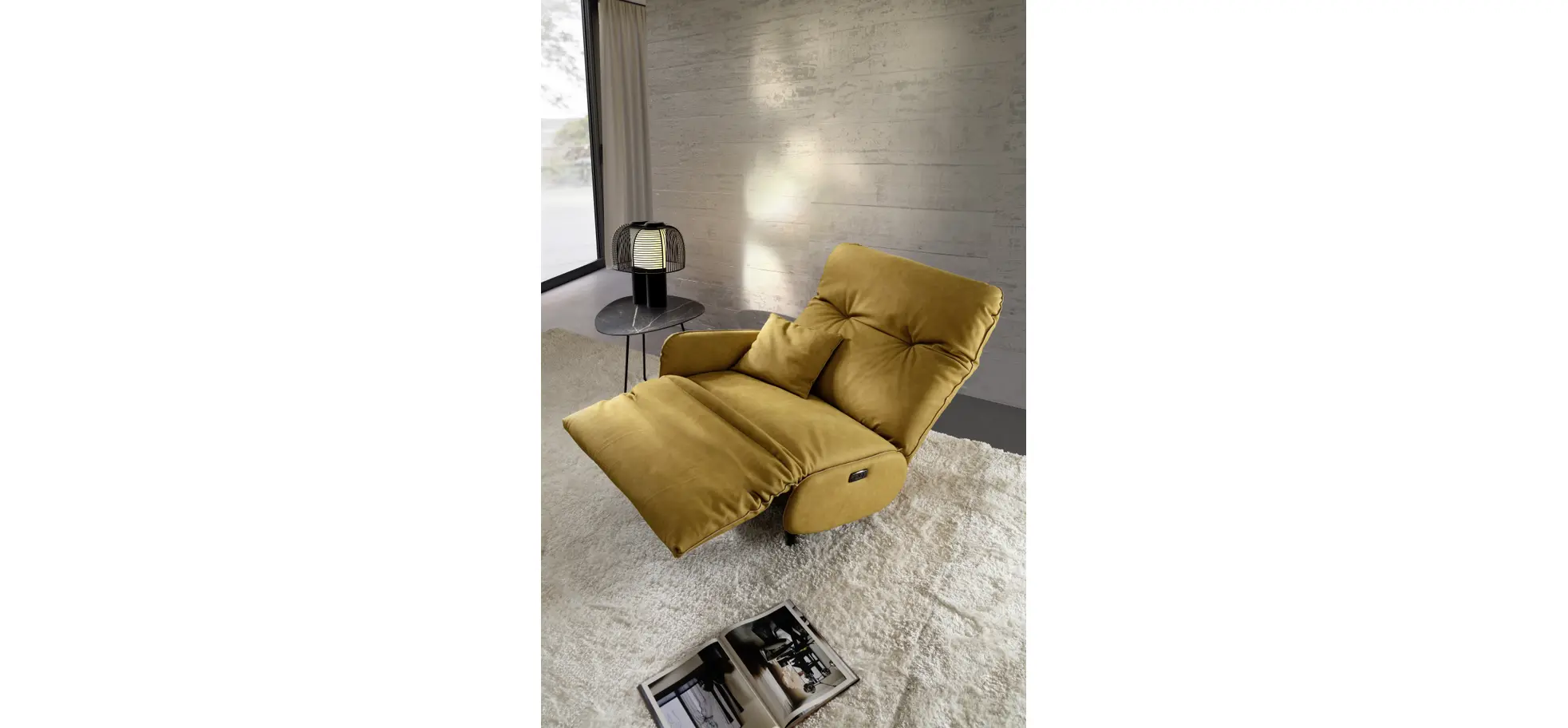 Loungesessel Lovere - Leder, Curry, Armlehne links