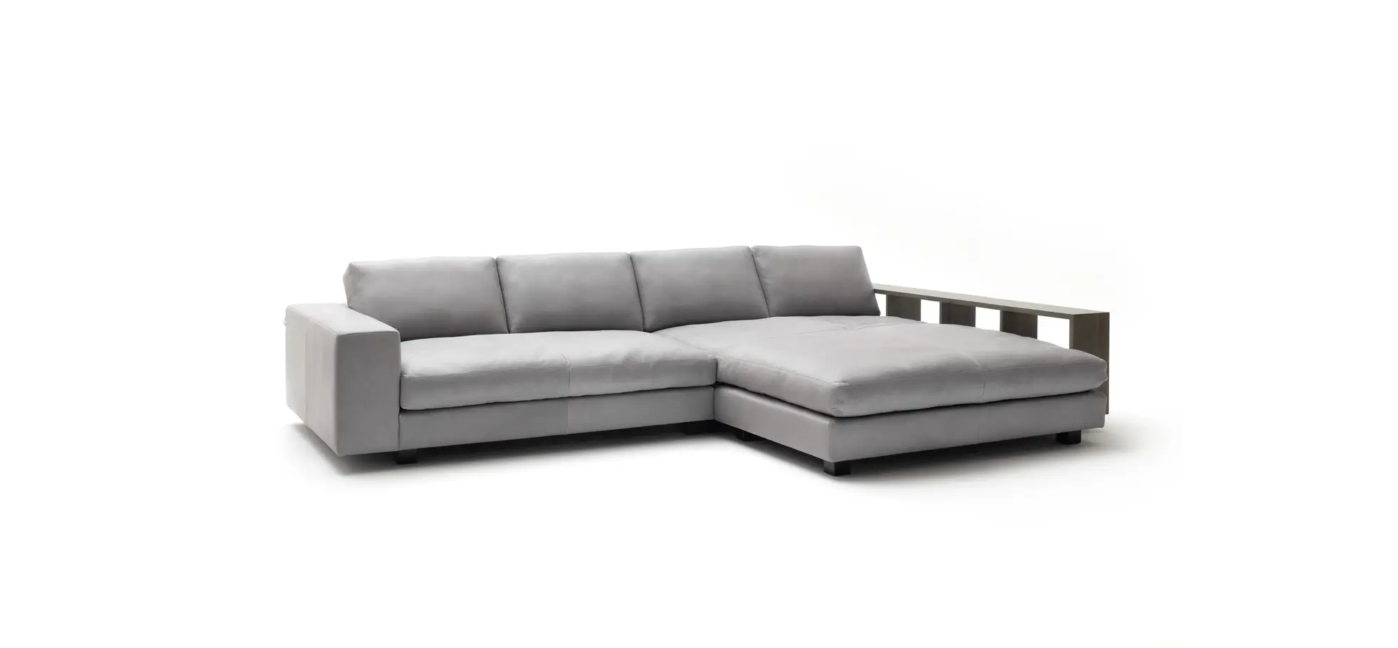 Ecksofa Aprino 1 - 2,5-Sitzer mit Longchair rechts, Leder, Grau