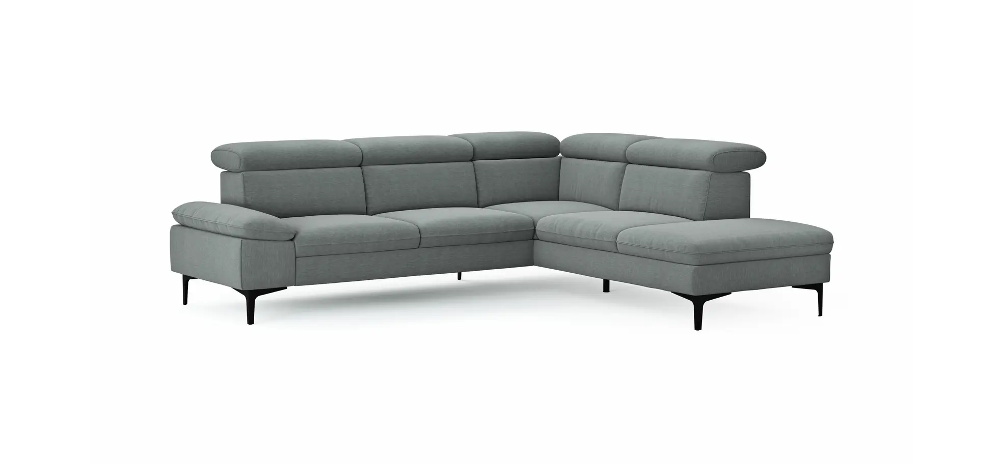 Ecksofa Felipa - 2,5-Sitzer mit Ecke rechts inkl. Kopfteil verstellbar, Stoff, Grau
