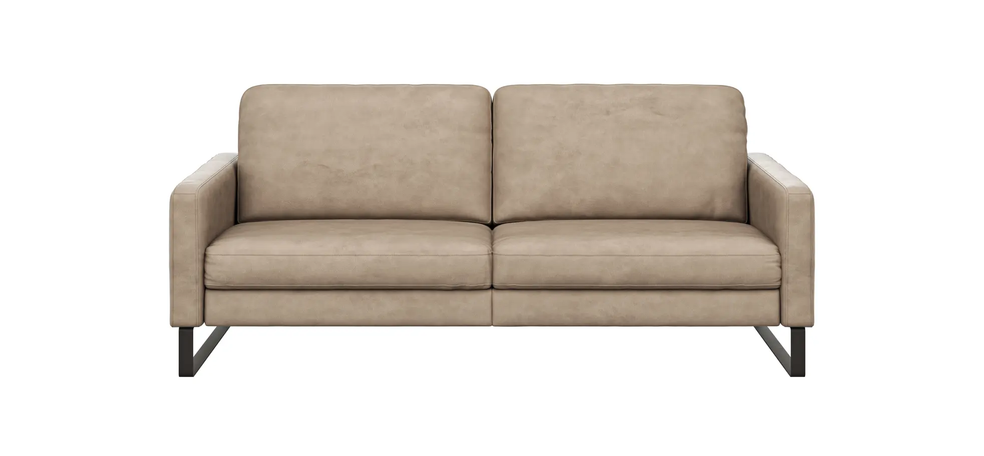 Sofa Enna - 3,5-Sitzer, Armlehne A, Leder, Taupe, Kufe, Schwarz 111490